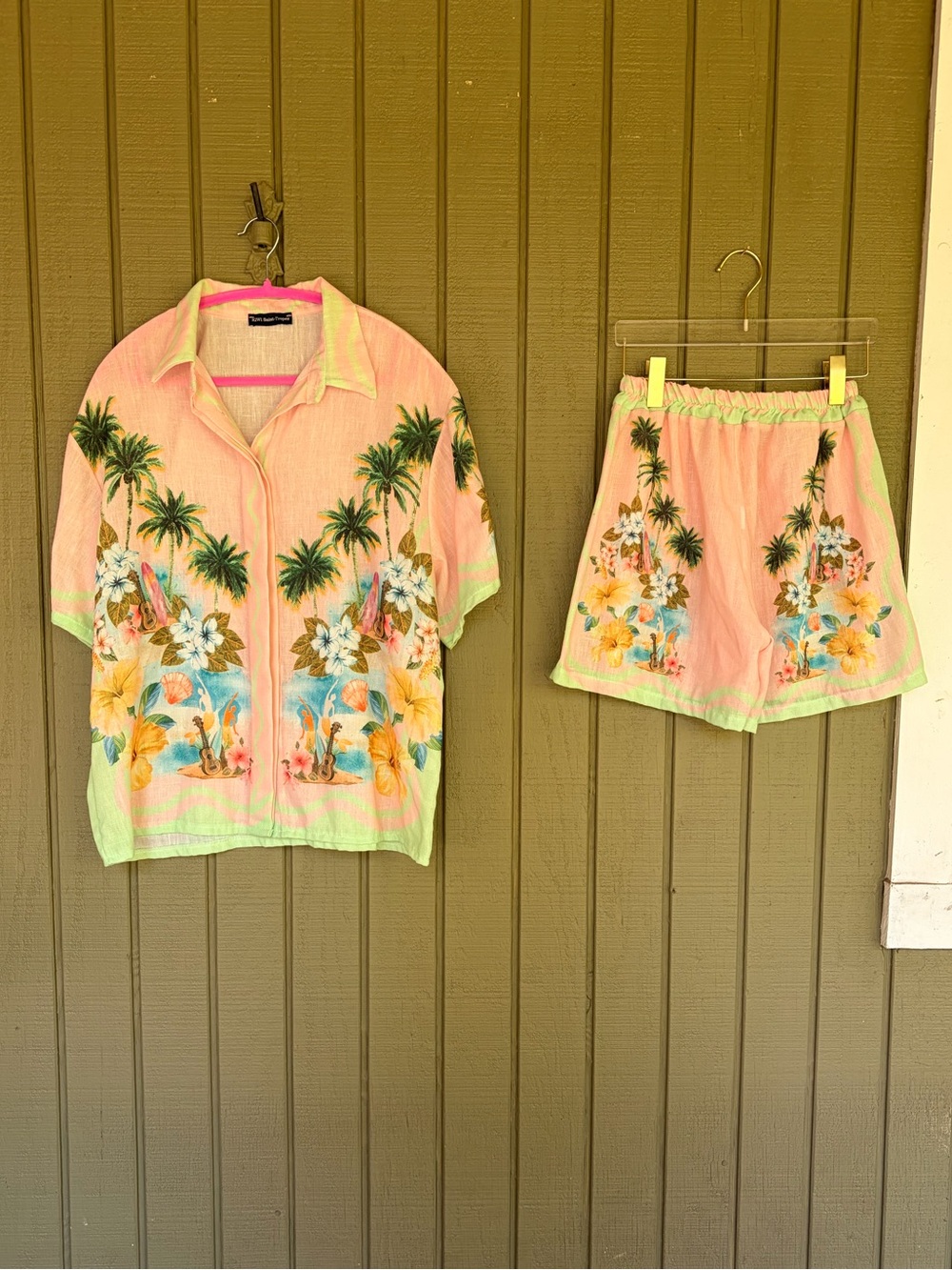 KiWi Saint-Tropez Linen Shirt Shorts Matching Resort Set M